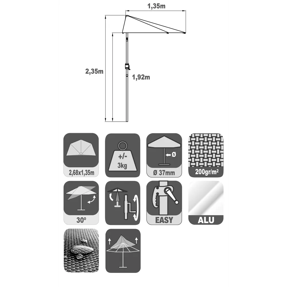 Садовый зонт Naterial Arkea 270x235x135 см бежевый STLM-2028899 - Вид №18