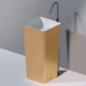 L506T0R0VT350 Раковина напольная ELITE SQUARE 420х420х870 мм без отверстия под смеситель Белый матовый декор золото