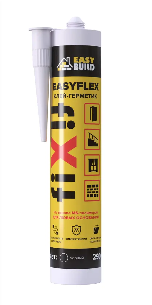 91152003 Клей герметик мультифункциональный Ms полимер Easybuild Easyflex Fix черный 290мл STLM-0858786