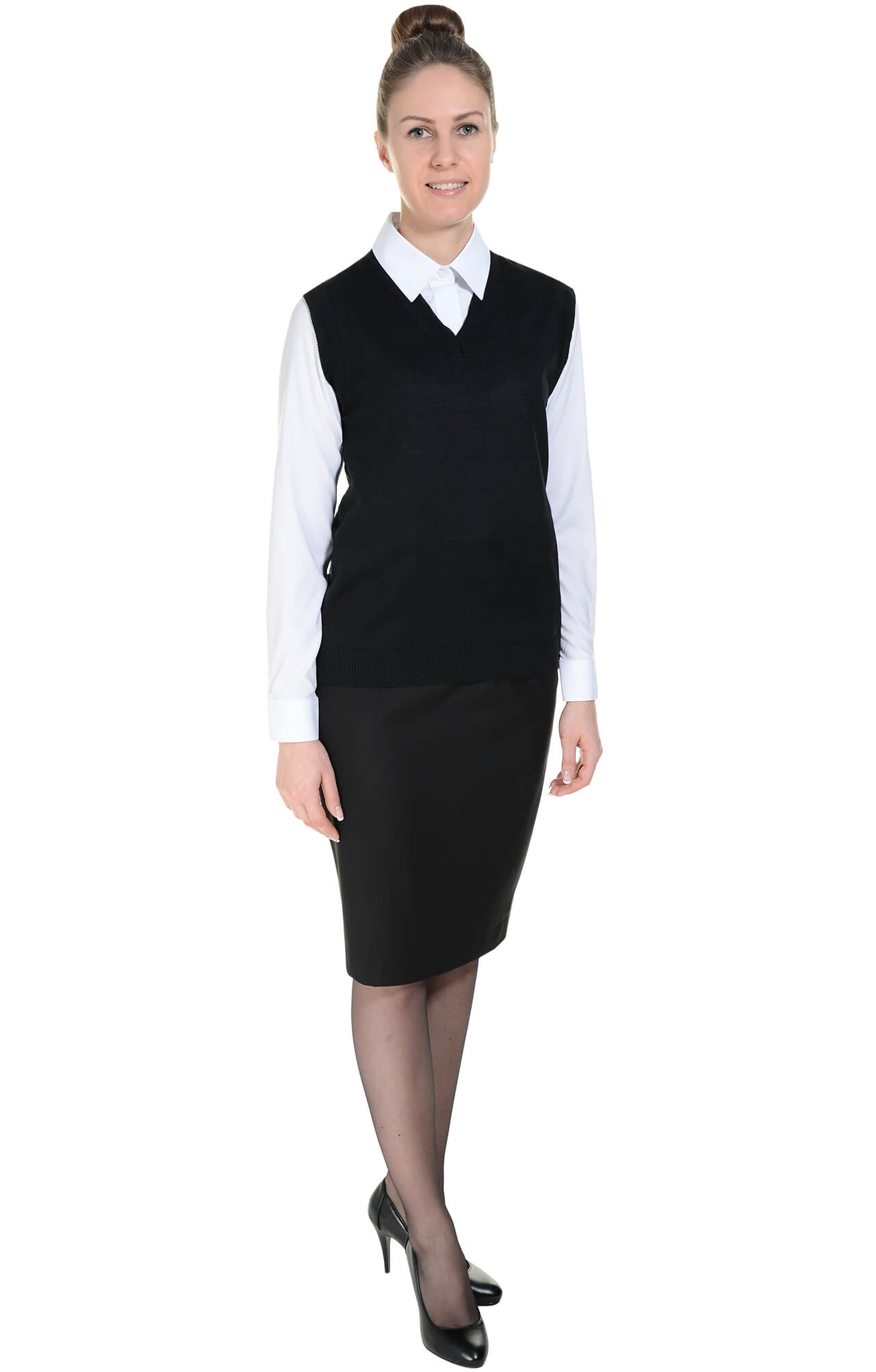 62517 Жилет трикотажный женский черный  Одежда для официантов  размер 48-50 Спецодежда  - Вид №2