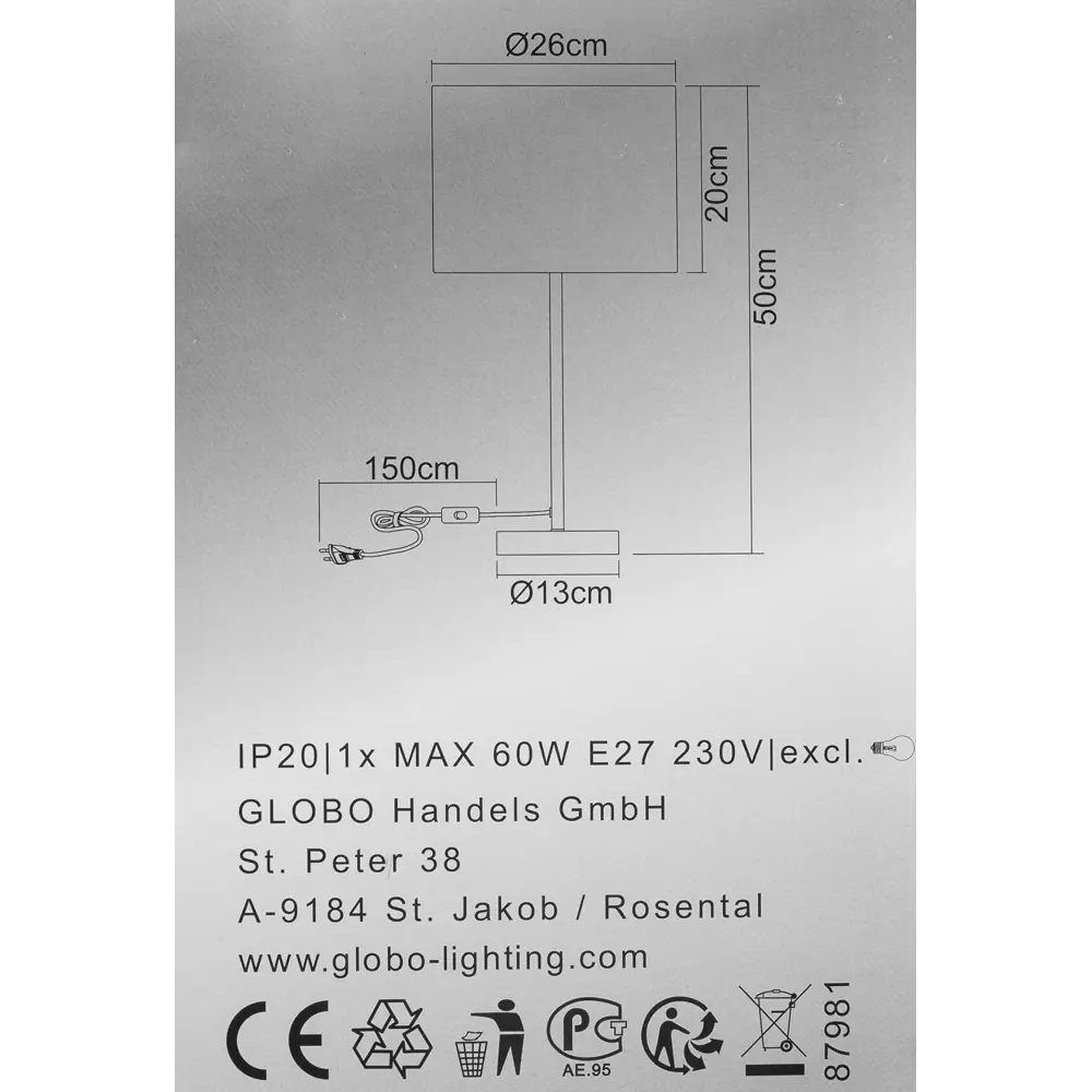 Настольная лампа Globo 15185T1 1xE27х60 Вт, цвет бежевый 18867681 STLM-2043812  - Вид №8