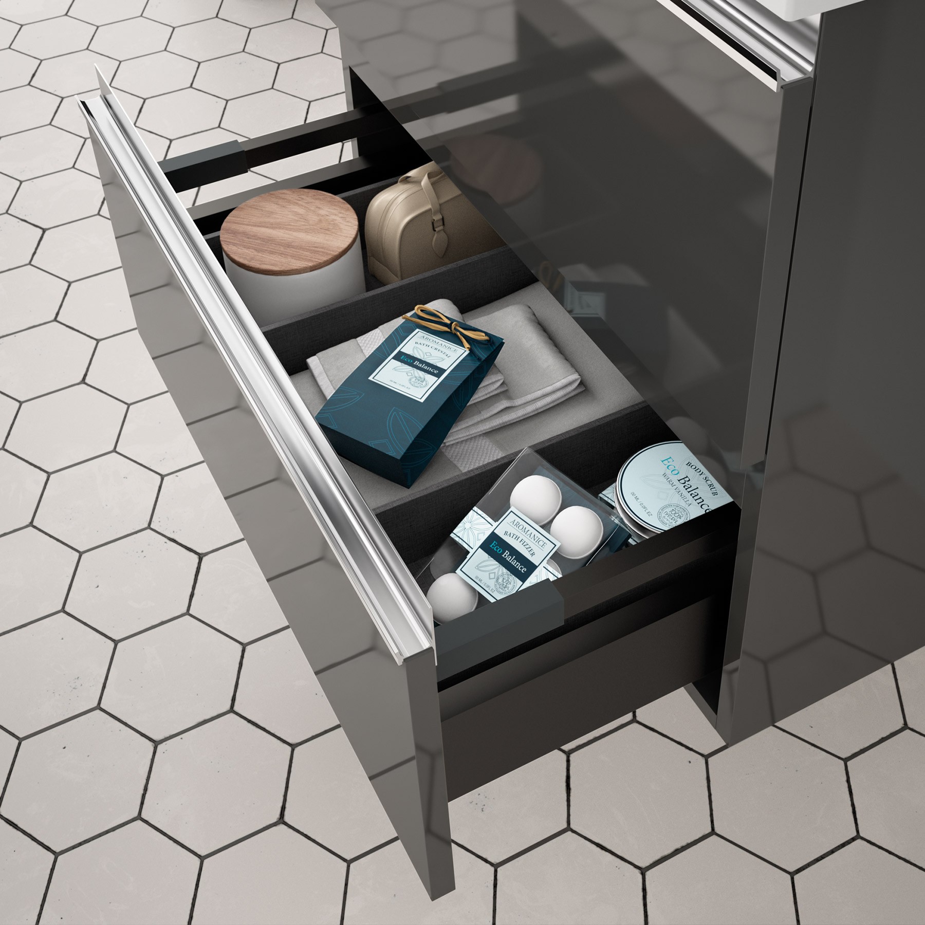 22802 SALGAR Мебель для умывальника SPIRIT 800 2 металлических ящика GLOSS GREY 797 x 540 x 450 мм - Вид №3