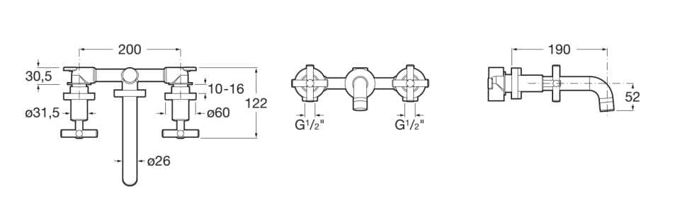 Смеситель для раковины с 3 отверстиями из хромированной латуни с отдельными розетками Roca лофт ARCH-00065747 - Вид №2