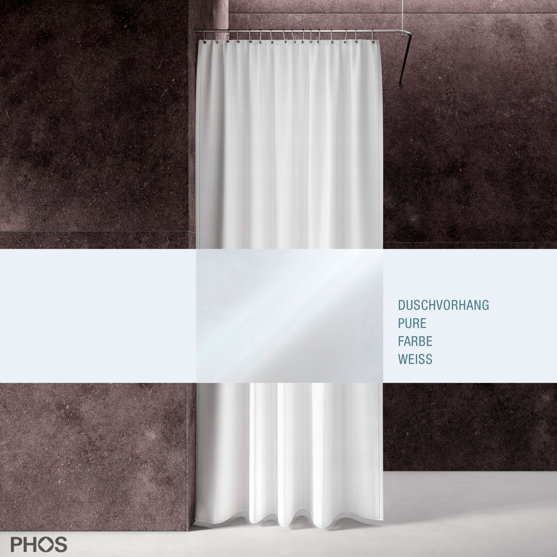 DV-P200-260 Занавеска для душа чисто-белая, длина 200 см, ширина 260 см. PHOS 