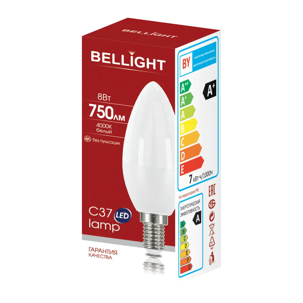Лампа светодиодная Bellight E14 220-240 В 8 Вт свеча матовая 750 лм нейтральный белый свет 88297885 STLM-2014175  - Вид №3