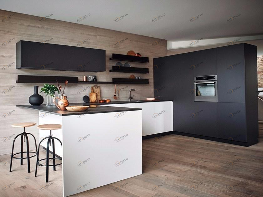 Cesar Лакированная встроенная кухня с меламиновым полуостровом Maxima 2.2 sun-id-1508172