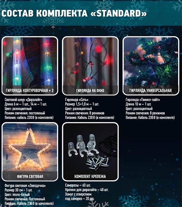 Новогодний набор для украшения дома "Standard" 5 предметов, цвет гирлянд белый SUPERNW ГИРЛЯНДЫ, ГИРЛЯНДЫ И ОСВЕЩЕНИЕ 097675 Белый  - Вид №1