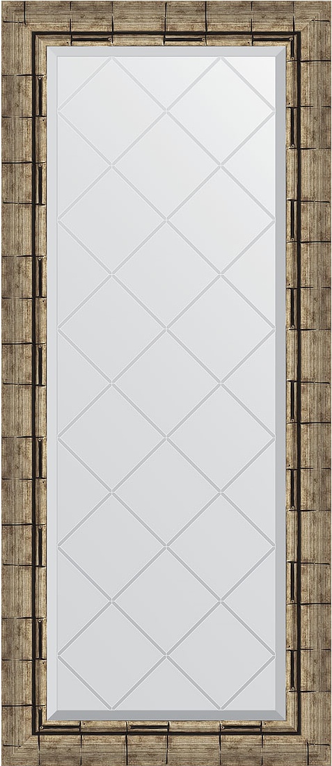BY 4050 Зеркало с гравировкой в багетной раме - серебряный бамбук 73 mm EVOFORM Exclusive-G