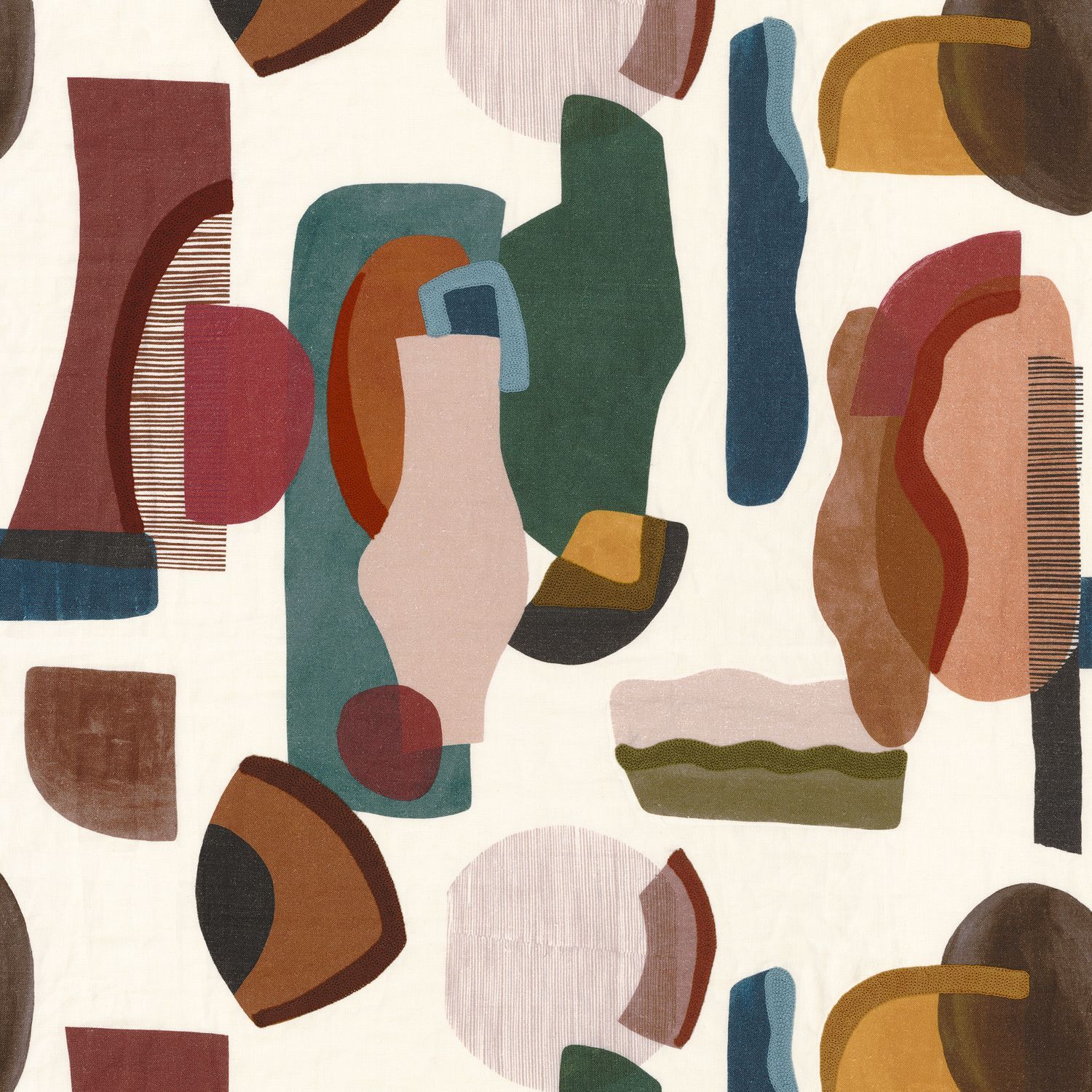 Многоцветная льняная вышитая ткань для штор Casamance Machaya ARCH-00130369 - Вид №1