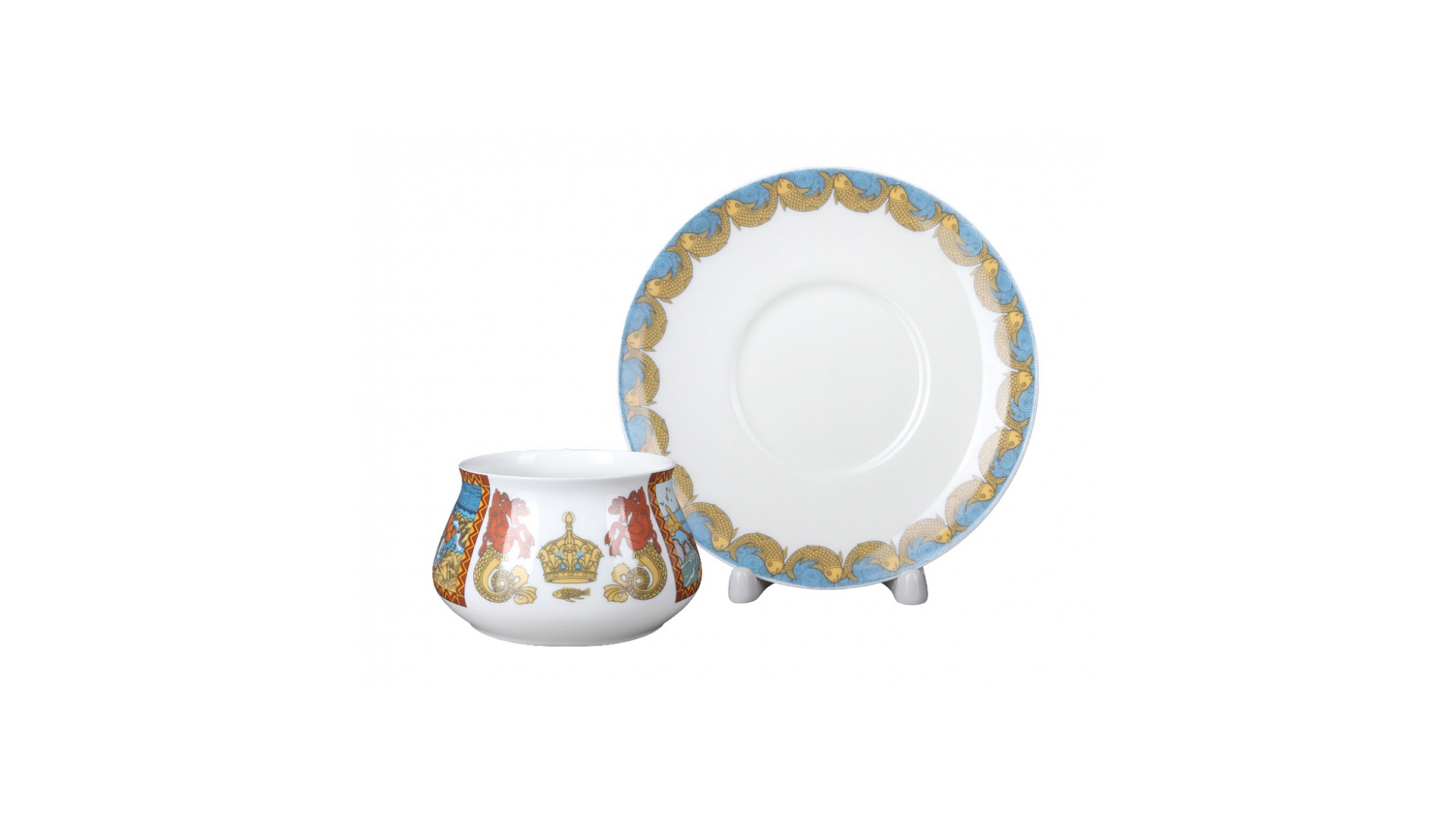 10596510 Императорский фарфоровый завод Чашка с блюдцем "Сказка о рыбаке и рыбке" "Билибина" Фарфор костяной  - Вид №1