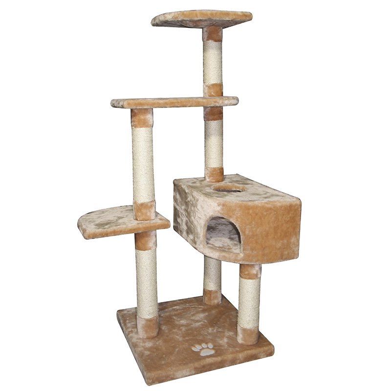 ПР0033772 Дом-когтеточка для кошек трехуровневый угловой 50х50х140см бежевый Foxie 