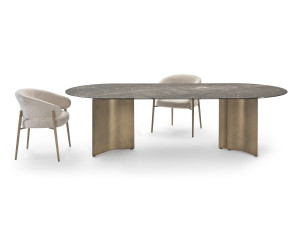 Овальный стол с мраморным верхом и изогнутым металлическим основанием