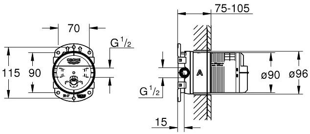 Универсальная встраиваемая часть для верхнего душа GROHE 1/2" (26483000) Spare Parts - Вид №2