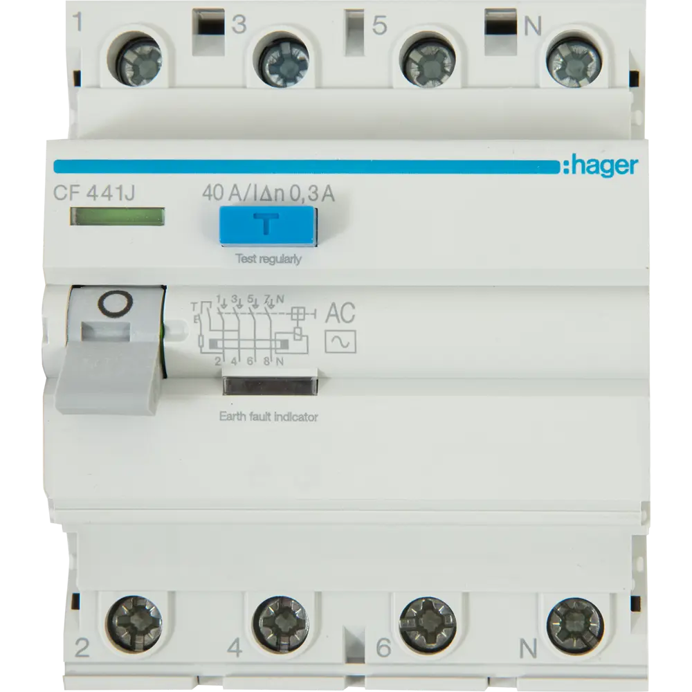 УЗО Hager CF441J 4P N 40 A 300 мА 4.5 кА AC STLM-2041814 - Вид №1