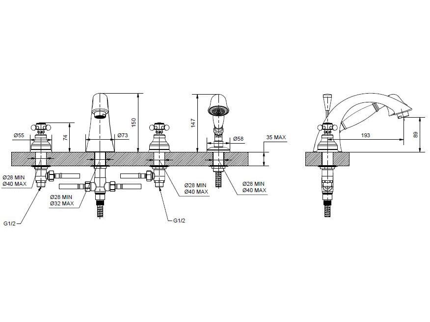 Хромированный латунный кран с 4 отверстиями Bugnatese Lady ARCH-00130657 - Вид №2