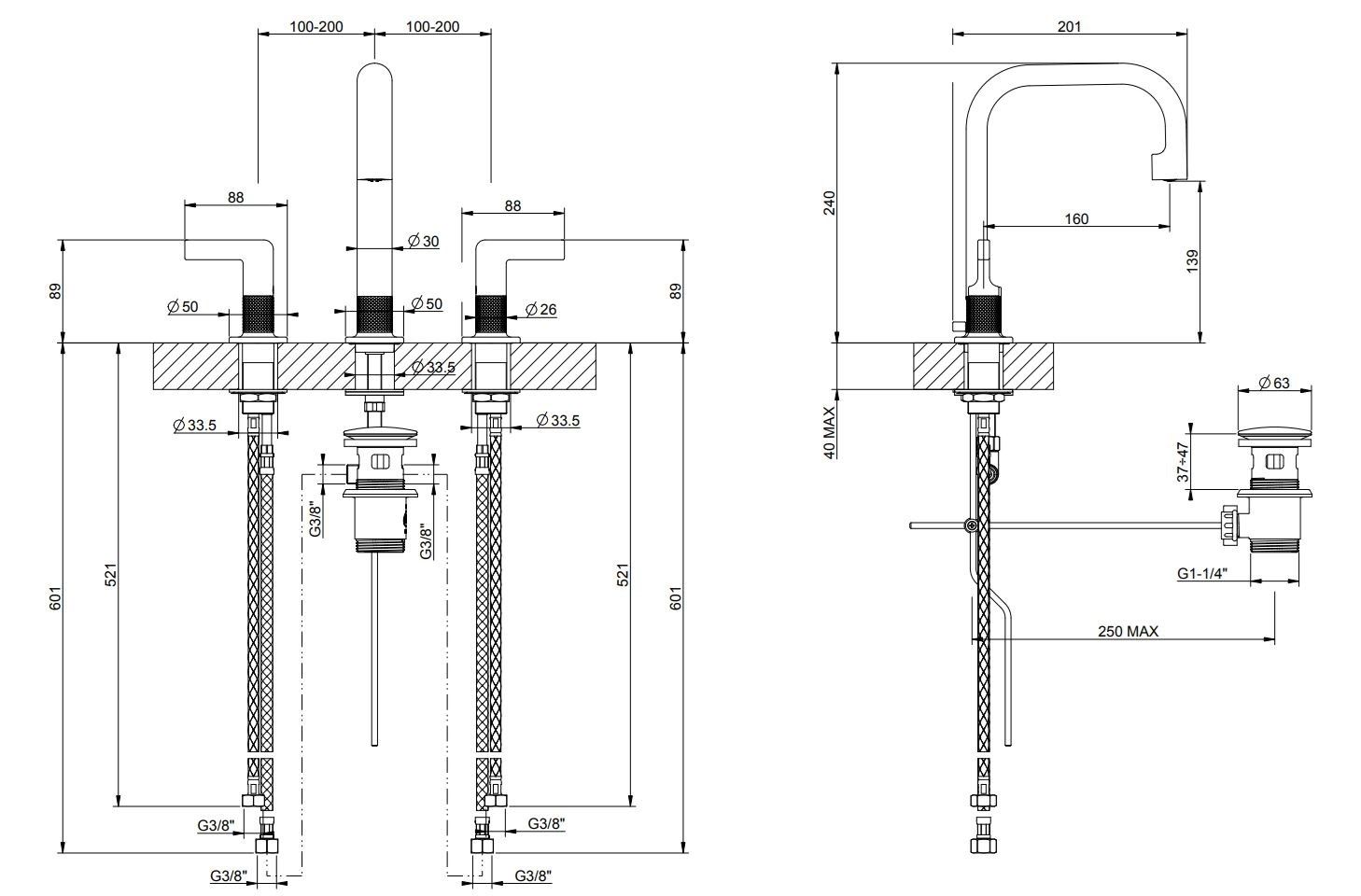 Смеситель для раковины с 3 отверстиями из латуни Gessi гравированный ARCH-00095685 - Вид №3