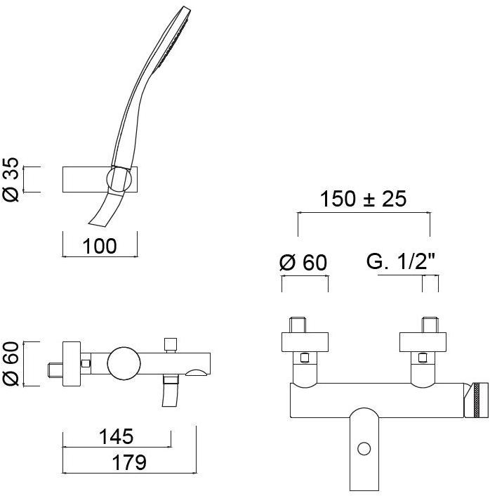 Rubinetteria Giulini Настенный однорычажный комплект для ванны с ручным душем Deluxe - myring Fmr0001dl - Вид №1