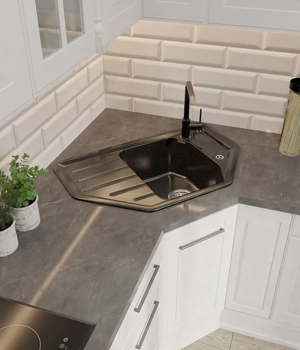 Кухонная мойка Искусственный камень CORNER S317 GranFest C-800E-S317 - Вид №1