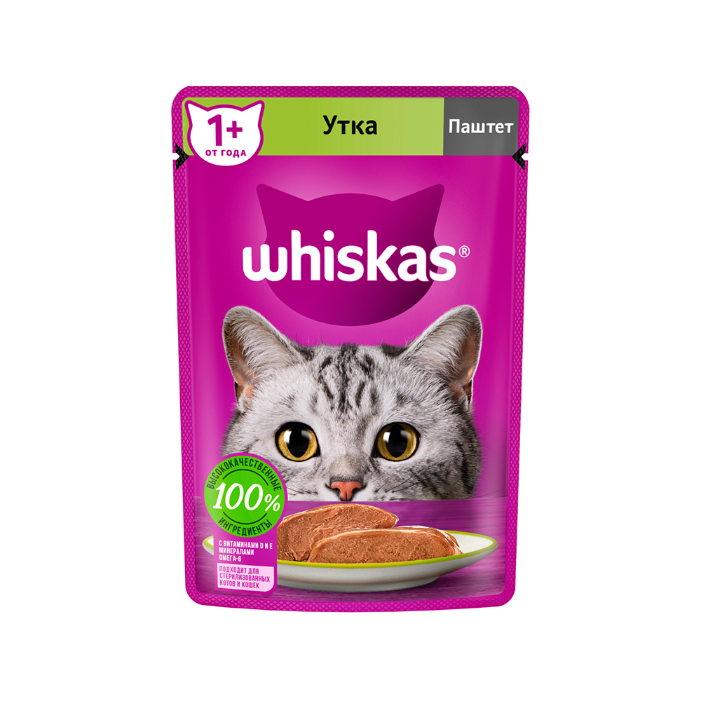 ПР0059369 Корм для кошек утка паштет пауч 75г WHISKAS 