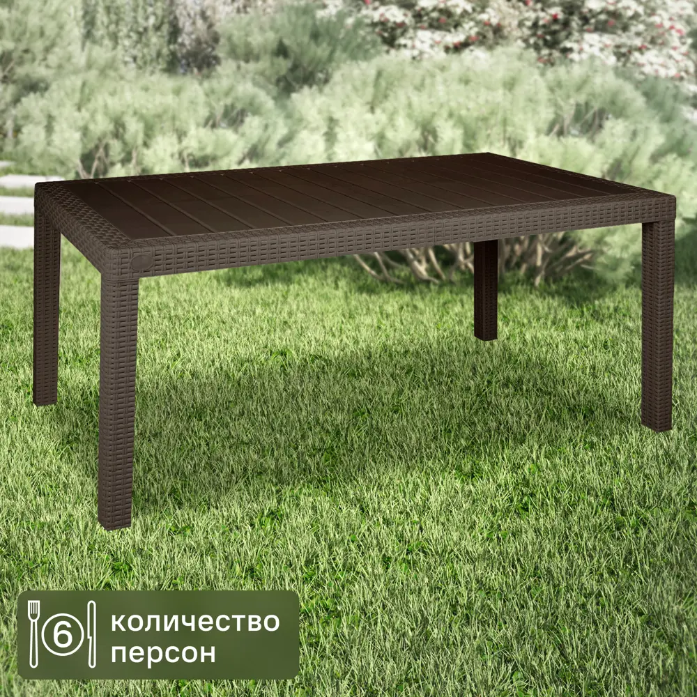 84347935 Стол Ingreen Rattan 153.2x78.9x70 см пластик коричневый STLM-0048751