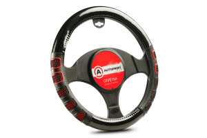 16240680 Оплётка руля экокожа, две 3D вставки AP-2051 BK RD S AUTOPROFI