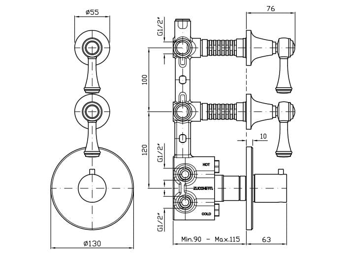 Встраиваемый термостатический смеситель для душа с 3 отверстиями Zucchetti Агора ARCH-00107723 - Вид №2