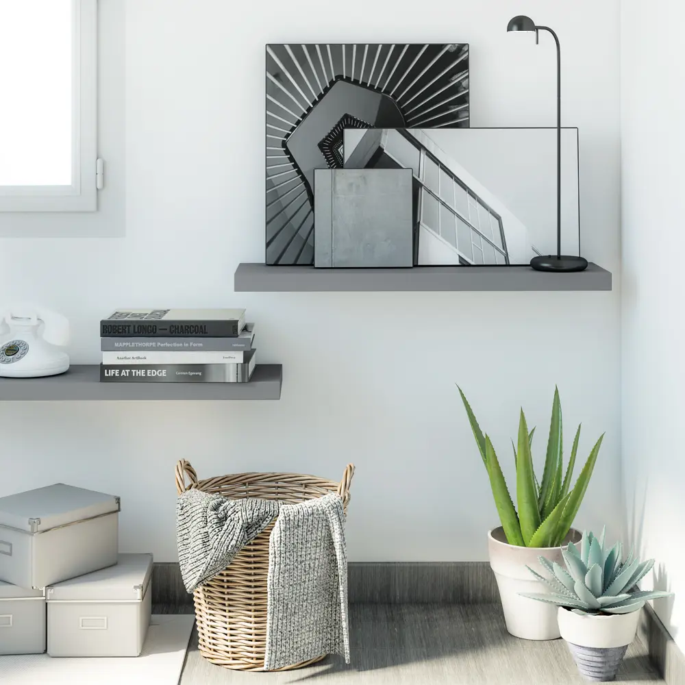 Полка мебельная прямая 80x23.5x3.8 см МДФ цвет серый SPACEO STLM-2086955 - Вид №3