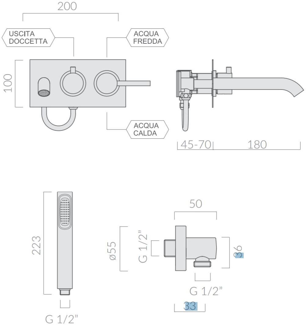 GALASSIA Смеситель для ванны настенный с ручным душем Meg11 5447 - Вид №1