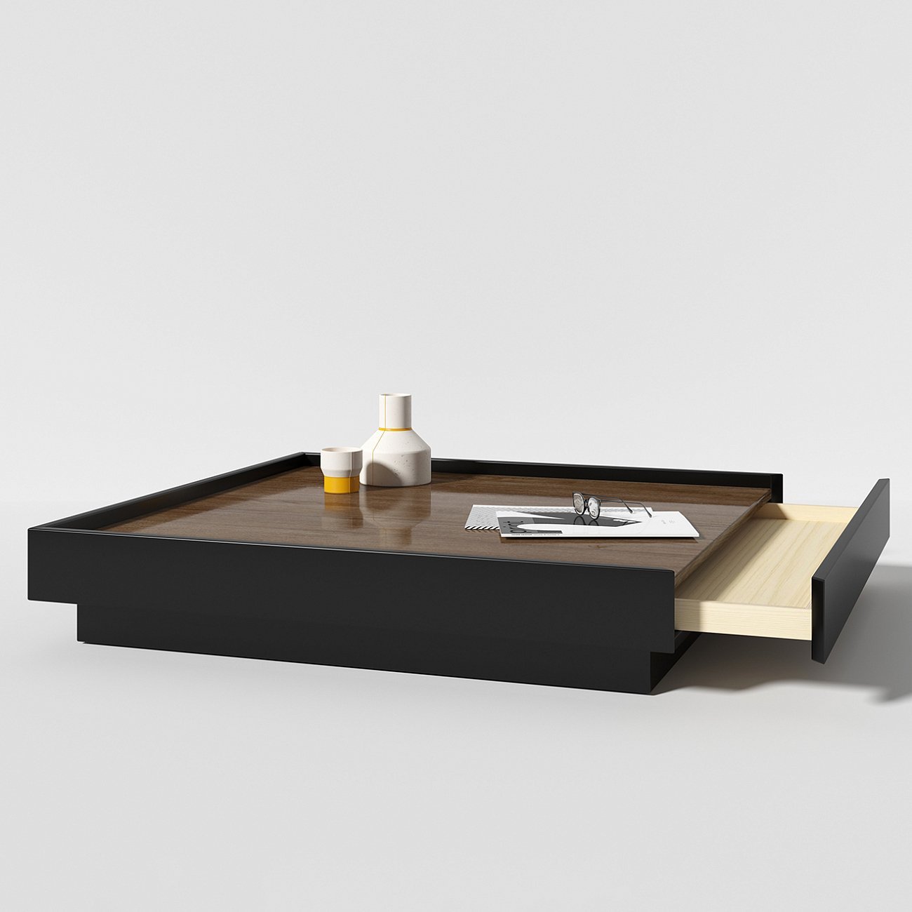 Журнальный столик квадратный с ящиком 100х100 см черный Low BRAGIN DESIGN  00-3879367 Черный  - Вид №1