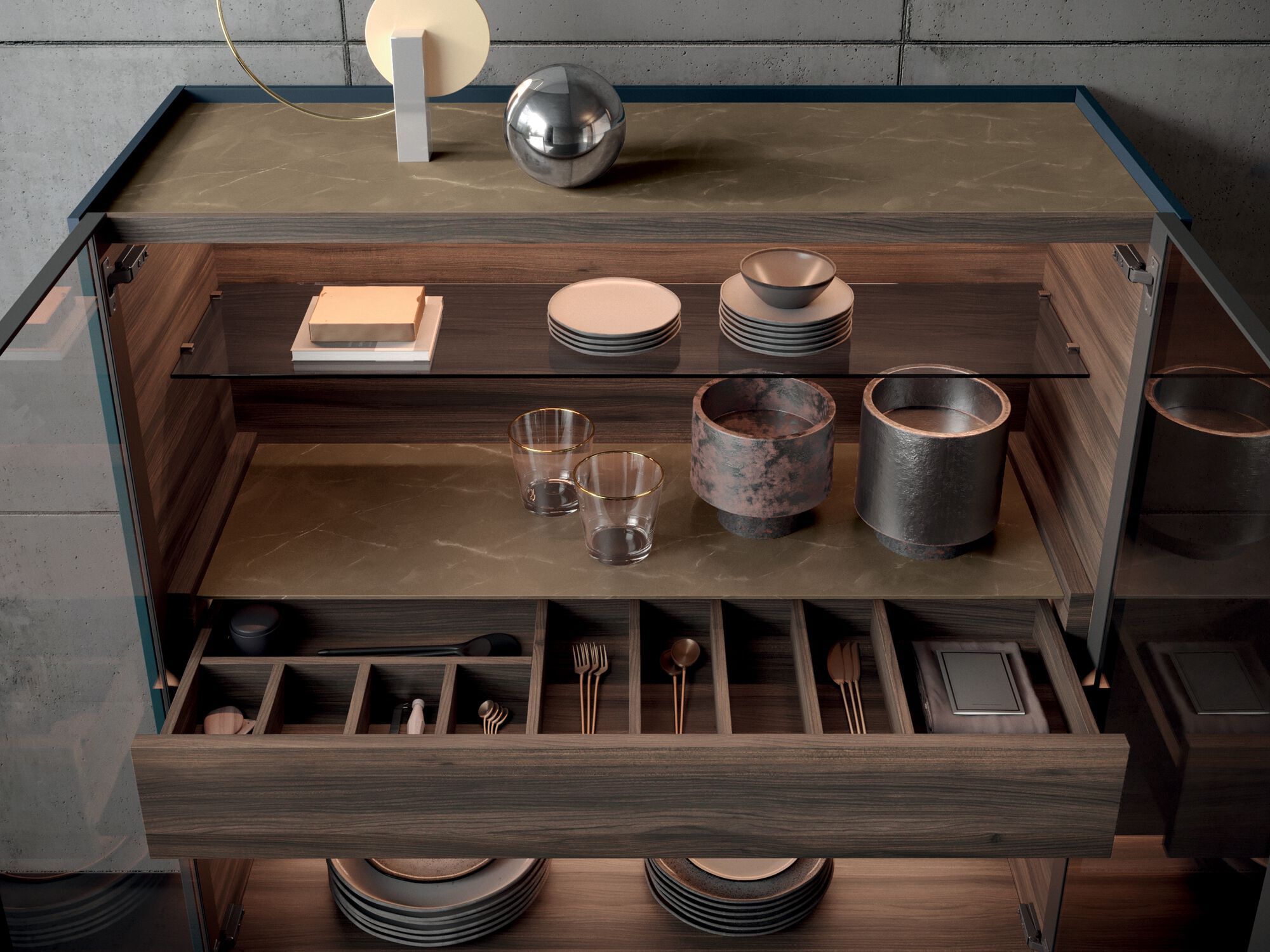 Деревянный и стеклянный шкаф со встроенным освещением Kico Living Complements ARCH-00081544 - Вид №2