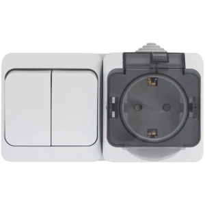 Влагозащищенный блок SYSTEME ELECTRIC с розеткой и двухклавишным выключателем Этюд 82106288