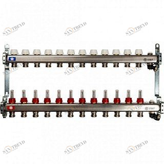 Коллектор из нерж. стали на 12 вых. с расходомерами, сливом и клапаном STOUT SMS0927000012