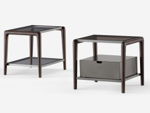 Деревянная и стеклянная квадратная прикроватная тумбочка