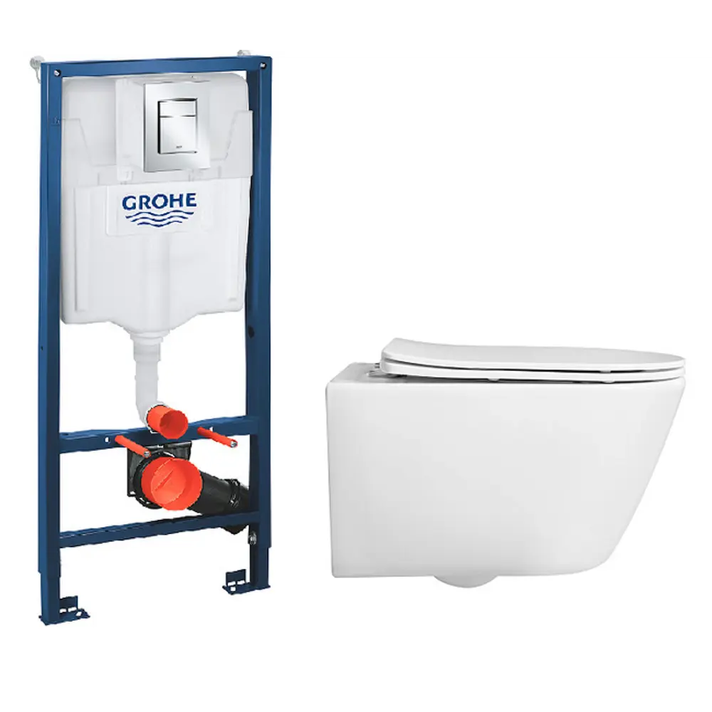 Комплект инсталляция Grohe Rapid SL 39501000 с унитазом Aquatek Бетта AQ1253W-00 безободковый с микролифтом клавиша цвет хром 88878367 STLM-2085517