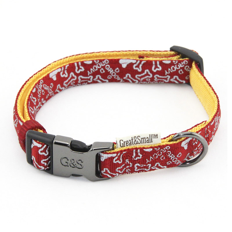 ПР0043546 Ошейник для собак с принтом косточки 10х200-350мм нейлон красный Great&Small 