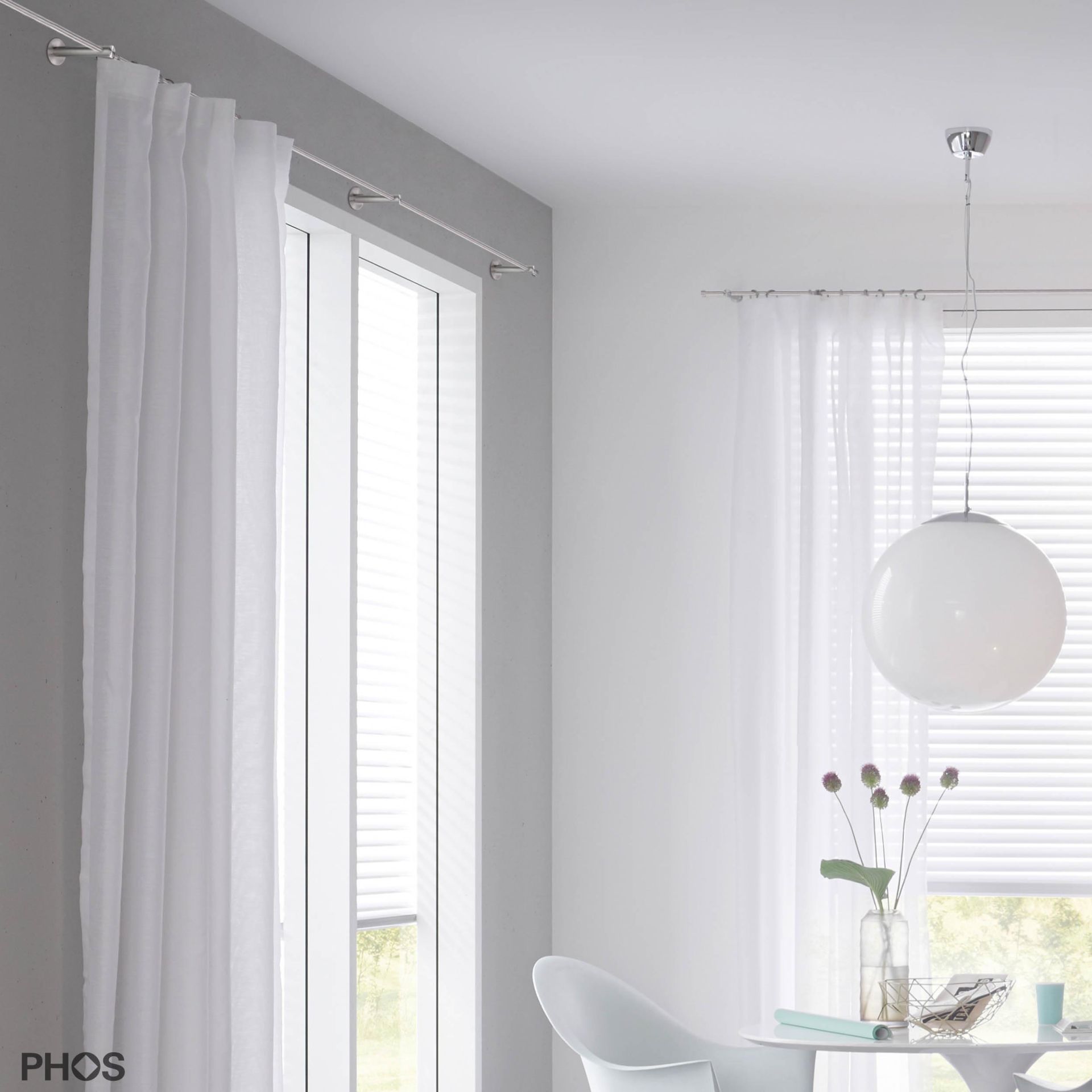 VS20-80-1600 Комплект карнизов: 160 см с 2 кронштейнами (небольшое расстояние от стены) PHOS  - Вид №3