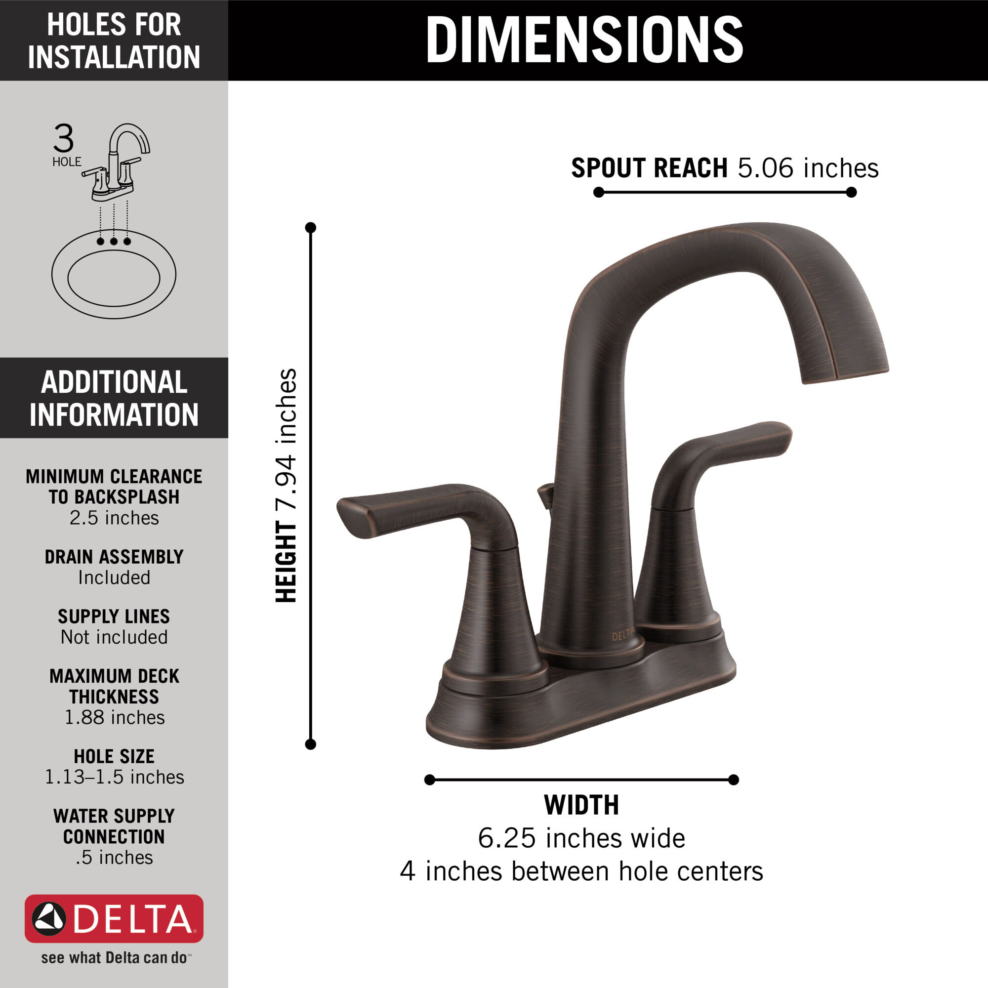 25890LF-RB Смеситель для ванной комнаты с двумя ручками Delta Faucet Larkin Венецианская бронза  - Вид №1