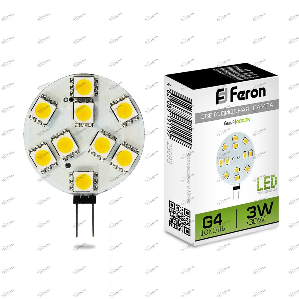 Лампа светодиодная Feron G4 3W 4000K LB-16 25093 FERON  00-3956511 Прозрачный 
