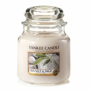 Свеча средняя в стеклянной банке "Морская соль и шалфей" Sea Salt & Sage 411 гр 65-90 часов YANKEE CANDLE  267990 Белый