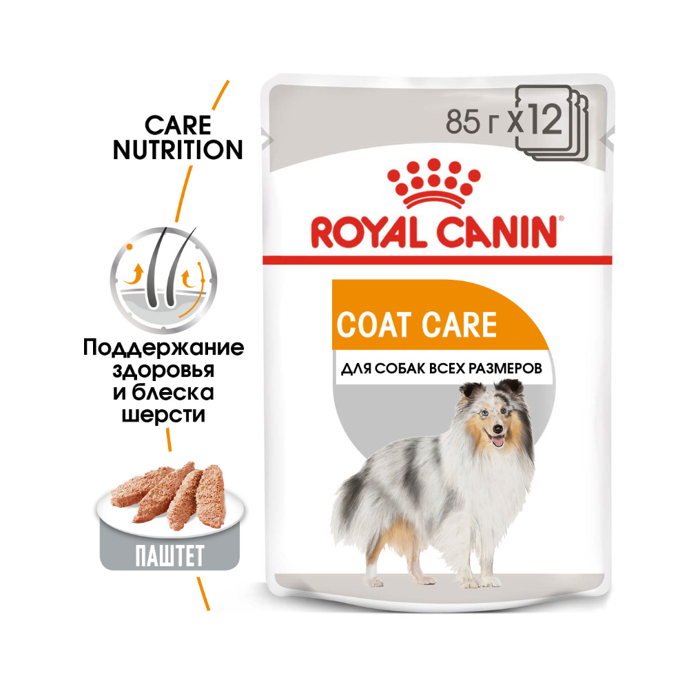 ПР0049773 Корм для собак Coat Care для тусклой и сухой шерсти паштет пауч 85г ROYAL CANIN  - Вид №1