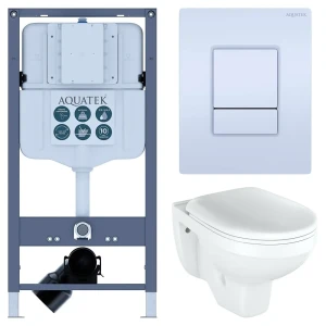 Комплект инсталляции Aquatek Pneumo N 49 с унитазом тип ободка закрытый Rosa Рио клавиша Aquatek Pnn-0000001 белая