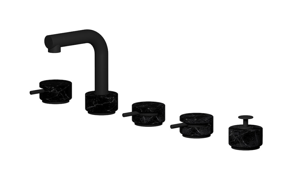 Смеситель на бортик ванной на 5 отверстий с дивертером и душевым гарнитуром. WE ARE IB mm396np_2 Matt Black Marmo