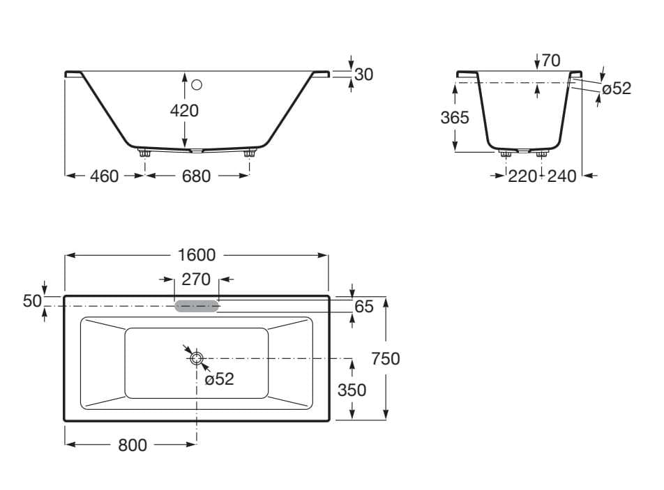 Встраиваемая акриловая прямоугольная ванна с гидромассажем Roca VYTHOS 24858 / 24860 ARCH-00013479 - Вид №1