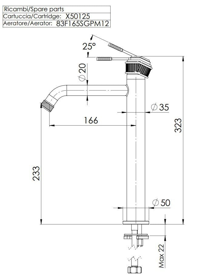 Однорычажный высокий смеситель для раковины Remer Rubinetterie ателье ARCH-00077387 - Вид №1
