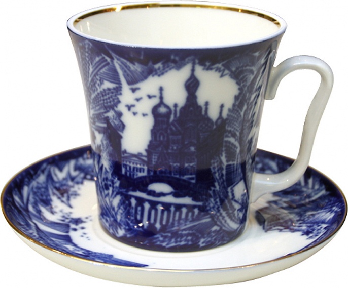 95084 Императорский фарфоровый завод Бокал с блюдцем "Морозный день" "Ленинградский" Фарфор твердый 