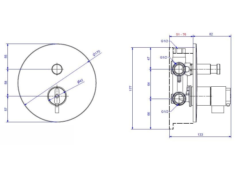 Хромированный латунный термостатический смеситель для душа с переключателем Bugnatese Kobuk ARCH-00024429 - Вид №2