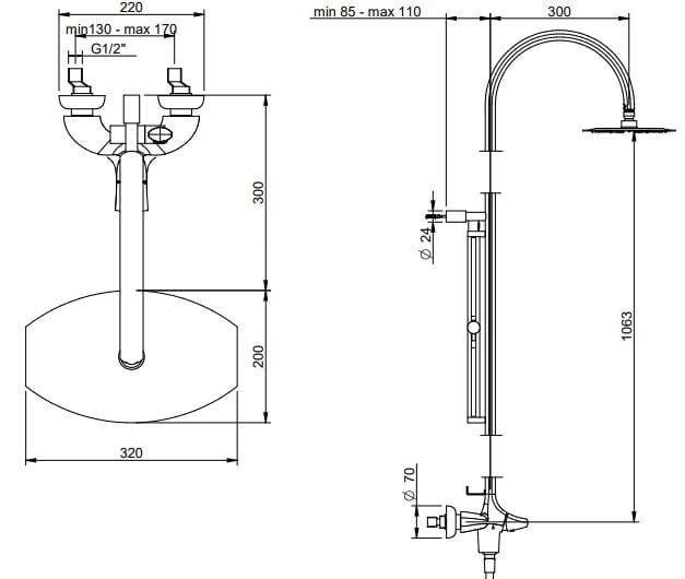 Настенная душевая колонна с ручным душем Rubinetterie Treemme Hedo' ARCH-00000799 - Вид №1