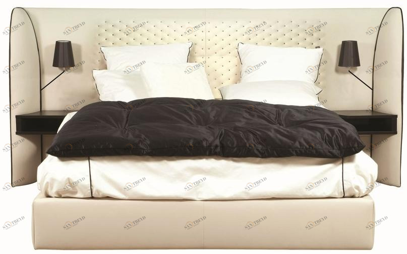 Roche Bobois Двуспальная кровать из кожи с тафтинговым изголовьем sun-id-1418921