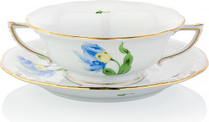 1051724 Herend Чашка суповая с блюдцем 360мл "Китти" (синяя) Фарфор