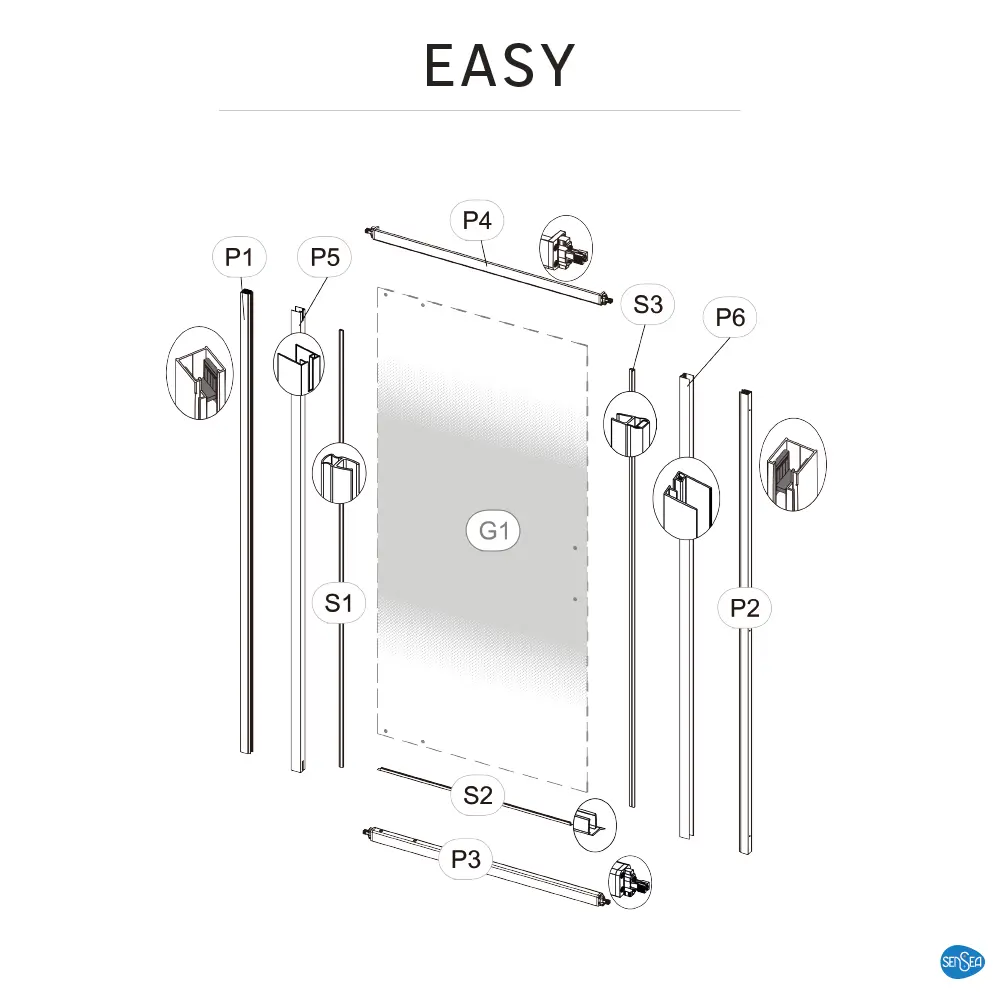 Стекло для распашной душевой двери Sensea Easy 90 см с шелкографией, цвет профиля на выбор 83631102 STLM-2134885 - Вид №41